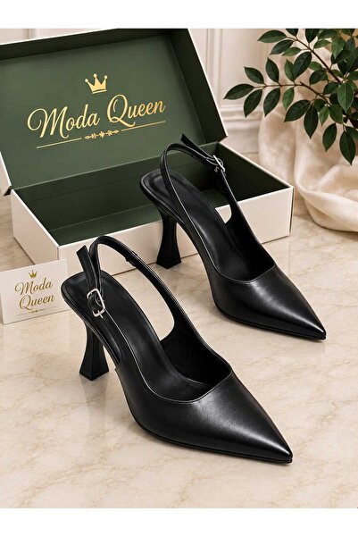 NewQueens Women's High-Heeled Shoes with Open Back and Buckle Detail. White P...
