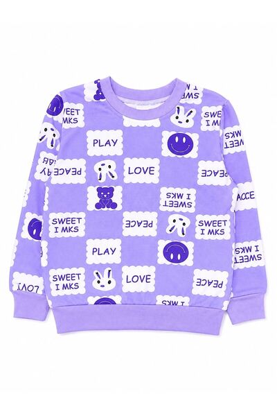 ALİŞ KİDS Girl's Cotton Seasonal Lilac Color Rabbit Patterned Long Sleeve Pajama Set