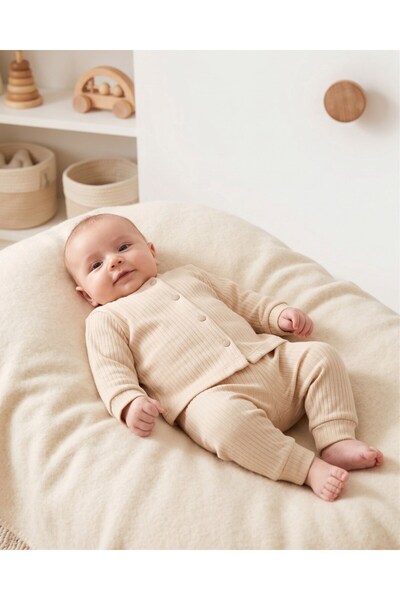 Ege Bebek 3-6-9-12 Months 100% Cotton Newborn Ribbed Bottom and Top Pajama Se...