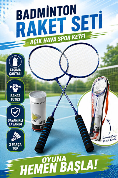 ALL FAST 2 Raketli Badminton Seti 3 Toplu Taşıma Çantalı Açık Hava Spor ve Oy...
