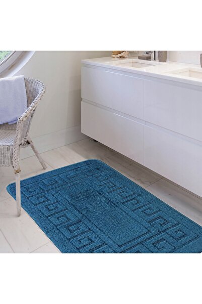 NO BRAND Covorașe de baie cu decupaj, Set albastru etnic „Ink Blue” (50 cm)