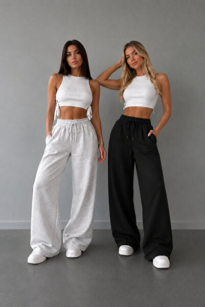 MNKSPORT Sweatpants 2 Pieces Black Gray Loose Straight Leg Comfortable Fit Sw...