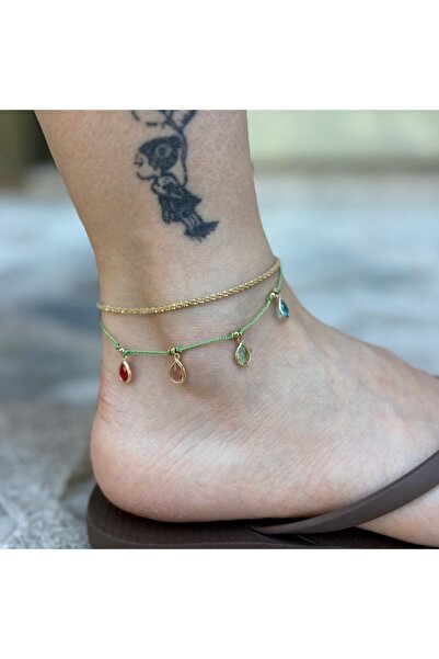 nesdesignn Colorful Stone Double Row Steel Anklet