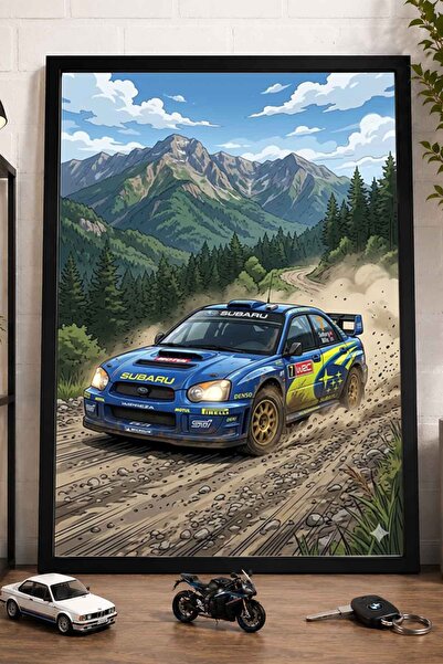 dudekohome Subaru Impreza WRC Ralli Temalı Ilüstrasyon Garaj Ve Oda Dekoratif...