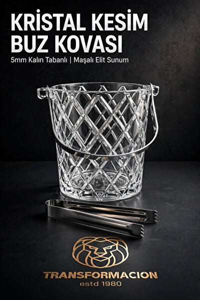 Transformacion Kristal Kesim Cam Buz Kovası Maşalı Set 13x12cm 5mm Kalın Taba...