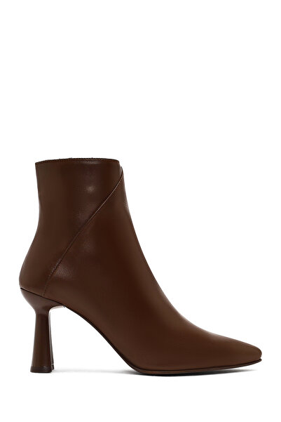 Derimod Women's Brown Zippered Thin Heeled Leather Boots Af200007Dv