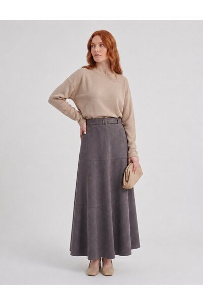 KYR Partly Stitched Suede Skirt Smoked
