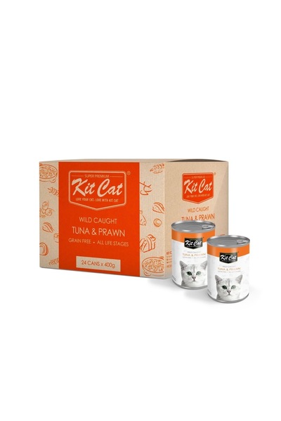 Kit Cat كرتون كت كات طعام رطب معلبات للقطط بالتونا و الجمبري 400غ *24 علبة