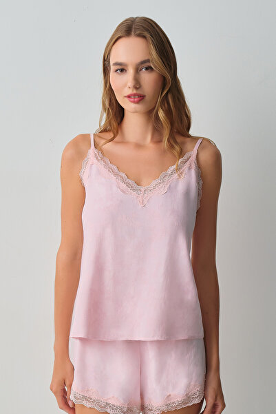 SUWEN Floral Dantelli İnce Askılı Pijama Üstü