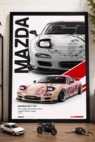 dudekohome Mazda RX-7 FD Sakura Pembe JDM Spor Araba Siyah Çerçeveli Poster T...