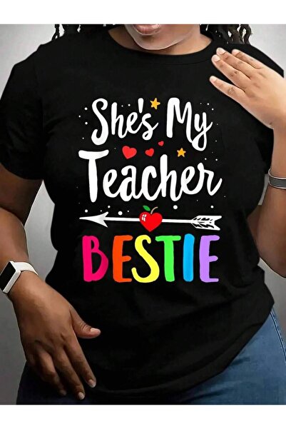 26LIK Matching Teachers Best Friend She's My Teacher Bestie Black Graphic T S...