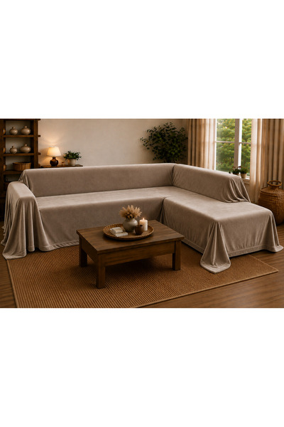 Sister Home Design 500X200 cm L Corner Sofa Cover Island Linen Natural Color ...