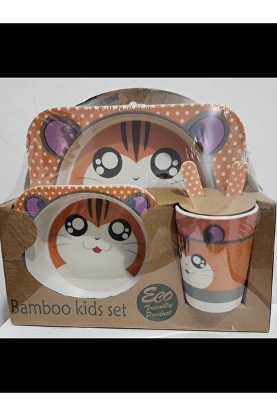 Generic Brand Kids Dinner Set 5 pcs Carton Tableware Dish Children Bamboo Fib...