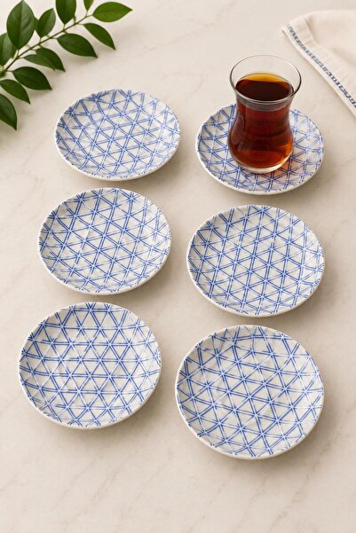 ALBETTO Set of 6 Porcelain Tea Plates, Porcelain Tea Plate with Geometric Pat...