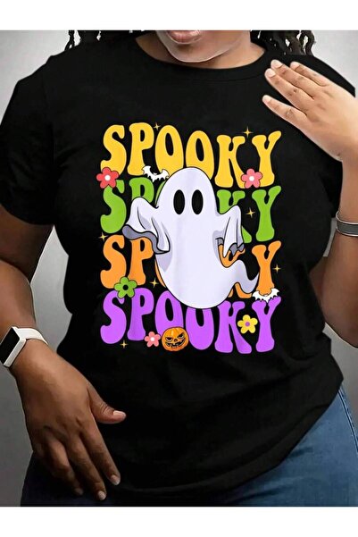 9JY Retro Groovy Ghost Costume Shirts, Spooky Vibes Halloween Black Graphic T...