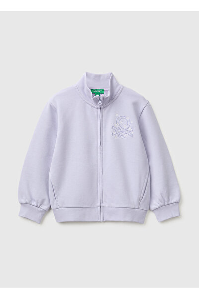United Colors of Benetton Girl's Lilac Front Embroidered Ribbed High-Neck Zip...