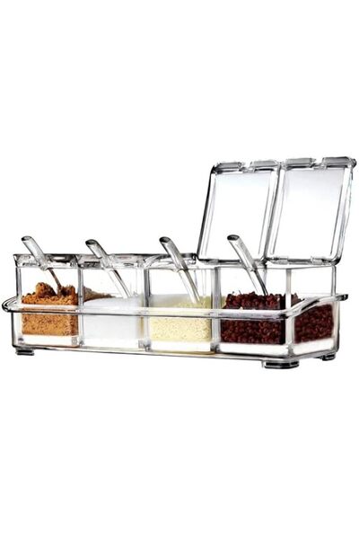 Generic 4-Cell Clear Seasoning Rack Spice Box Storage Container Condiment Jar...