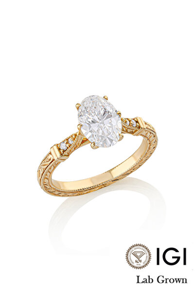 Coy Diamond Lab Grown Pırlanta 14 Ayar Altın Yüzük – Oval Kesim Pırlanta, Vin...