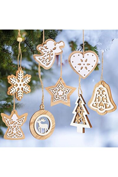 Generic BIGTHREE 8-Pack Wooden Christmas Decorations, Wooden Christmas Tree O...