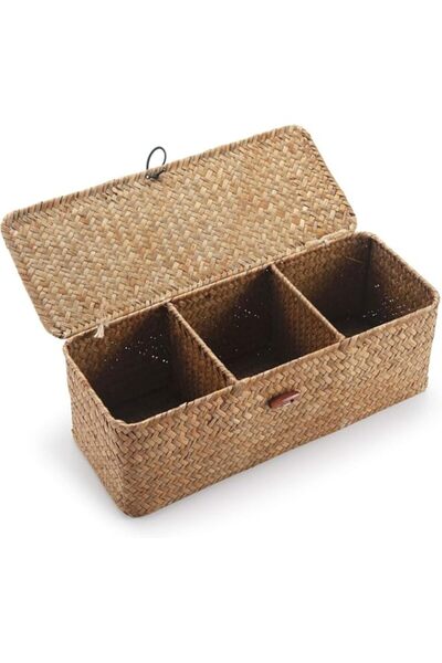 Generic Seagrass Storage Basket with Lid Rectangular Small Woven Shelf Basket...