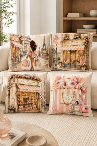 stellahomes Paris Themed Powder Pink Watercolor Digital Printed Decorative Th...