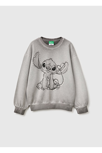 United Colors of Benetton Girl's Dark Gray Oversize Crew Neck Sweatshirt with...