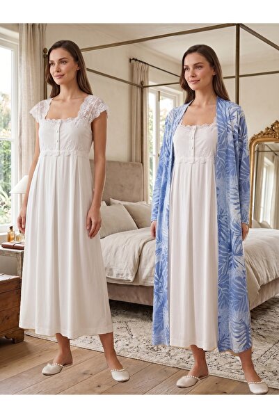by İGP Maternity Cotton Patterned Dressing Gown Nightgown Set Effortt