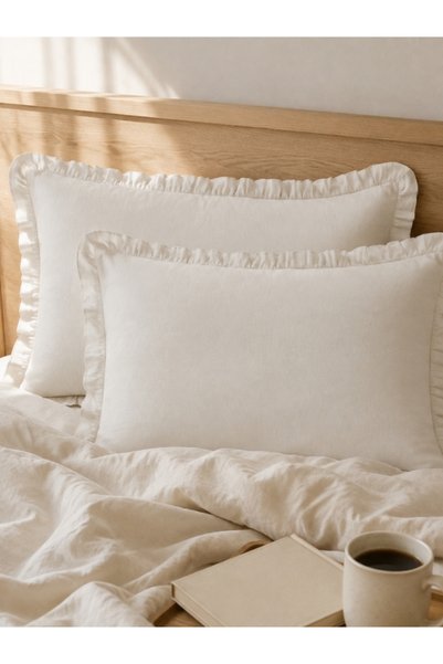 Kitchen Vogue Mediterranean 2-Piece Ruffled Pillowcase 50X70 cm Ecru Bohemian Linen Decorative Throw Pillow Cover