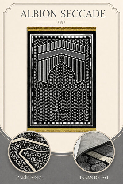 İlkbenaldim Albion Prayer Rug Velvet Soft Textured Kaaba Patterned Daily Pray...
