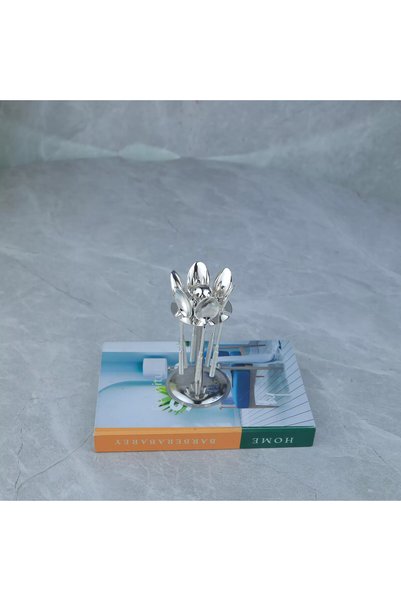 Al Hadaya Mall Sugar Spoon Set with Stainless Steel Stand with Elegant Design - Silver - 9X7X13 cm