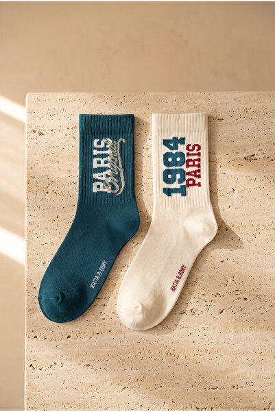 Katia&Bony Unisex 2-Pack Paris Socks Ecru/Green