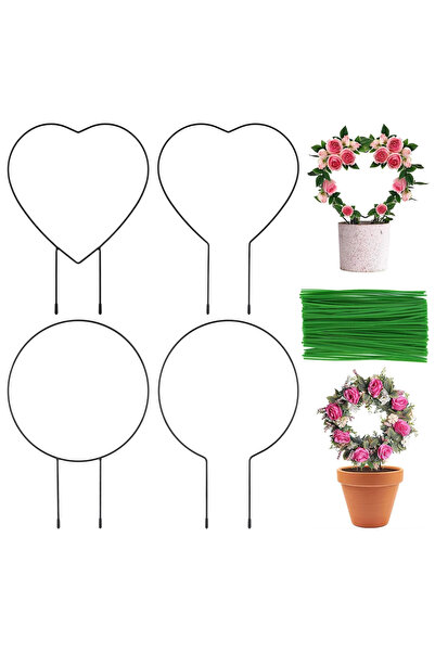OEM Set de 4 Suporturi Metalice pentru Plante, Rotunde/În formă de Inimă, 100...