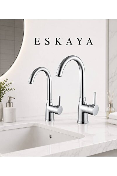 ESHOME Krom Renk Baston Borulu Lavabo-Eviye 2'li Set