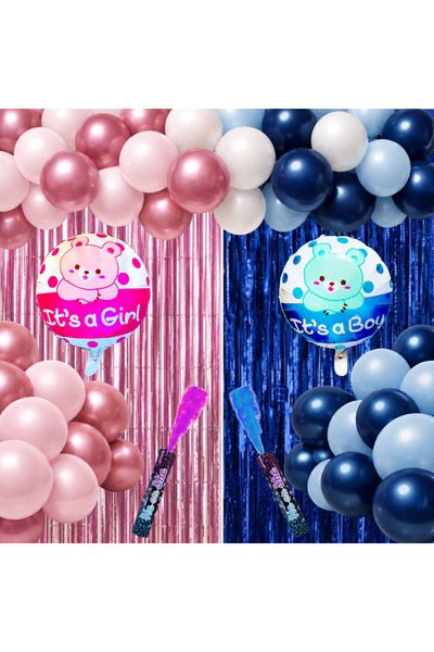 tedaks Gender Reveal Baby Shower Party Pink Dusty Rose Blue Navy Balloons Met...
