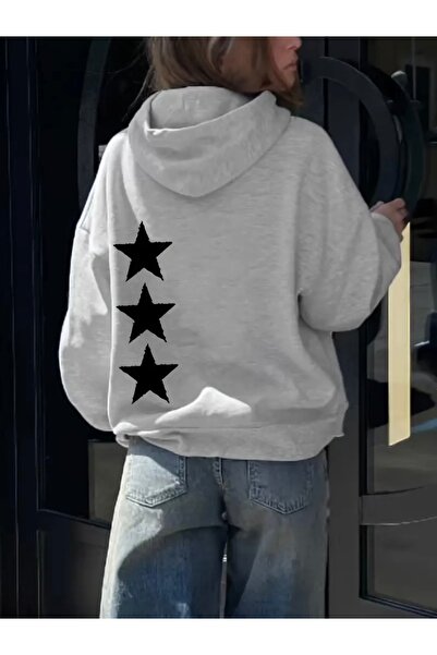 FUFLUNS Back Star Printed Oversized Women's Hooded Sweatshirt