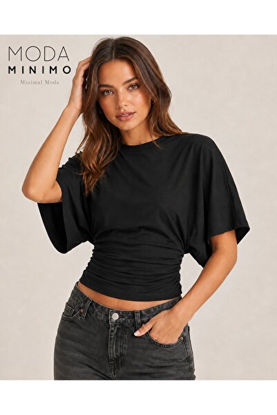 Moda Minimo Γυναικεία μπλούζα με λαιμόκοψη ποδηλάτου, μπλούζα με μανίκια νυχτ...