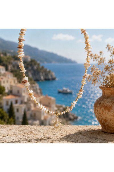 BIJUTERI Kly-1066 Cream Natural Zircon Stone Pole Star Necklace |   Eos Collective