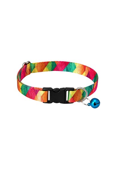 Cocopet Kedi Boyun Tasması Zilli 5'li Set 20-30 Cm Mor Leopar Tüy Bigbang Mozaik Gökkuşağı Desenli