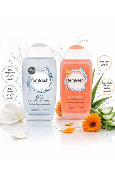 Femfresh غسول يومي متوازن الحموضة 250 مل، خالي من الصابون، مضاد للحساسية، للب...