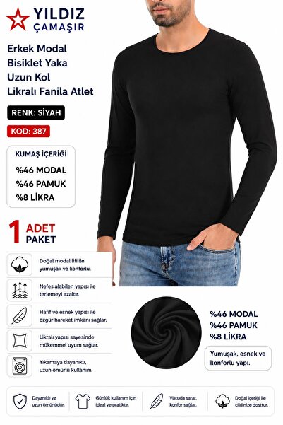 Yıldız Çamaşır Men's Modal Crew Neck Long Sleeve Lycra Undershirt (385-386-38...