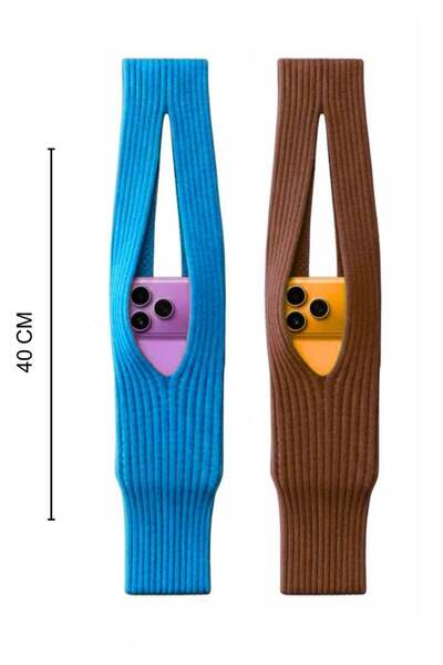 Generic Trendy Phone Pocket Mobile Holder – 2-Piece Combo ( BLUE & BROWN ) wi...