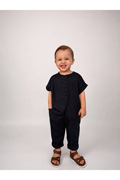 favorimkids Unisex Children's Navy Blue Striped Vest 2-Piece Set