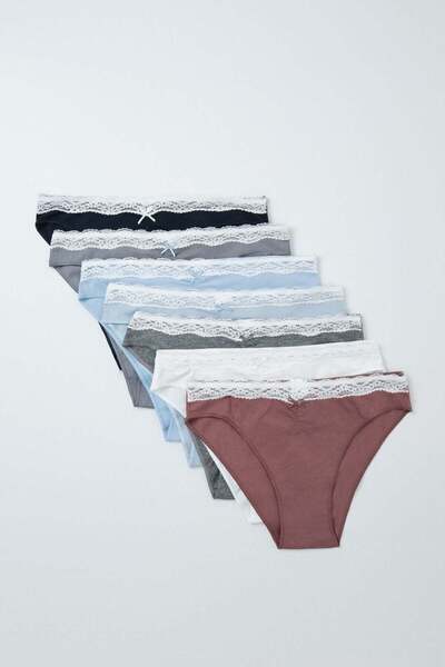 Women'secret Pack of 7 plain cotton classic panties with lace