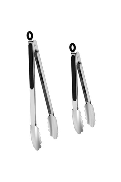 Generic 2 Pcs Set of 9-inch and 12-inch Stainless Steel Kitchen Tongs with Lo...