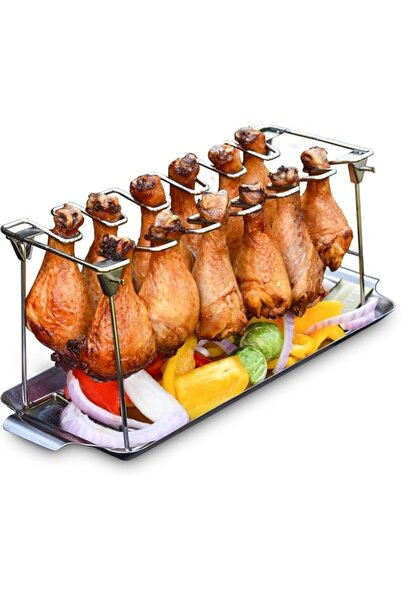 Generic Chicken Leg Rack for Grill with Drip Tray - Easy to Use 12 Slots Chic...