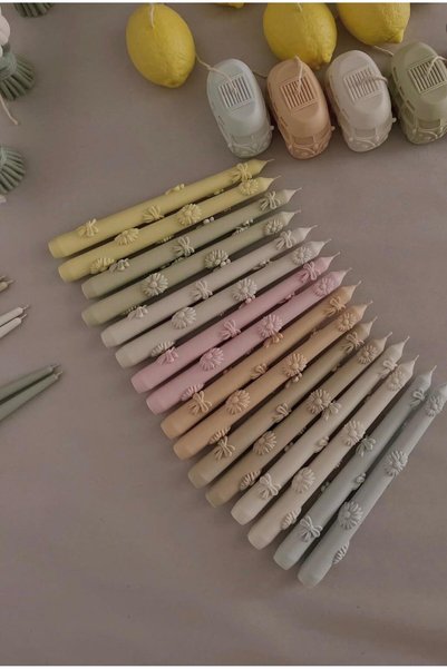 SCA CANDLE Dekoraitf mum Şamdanlık Mum PaPatya Desenli Pembe Renk 2 kili