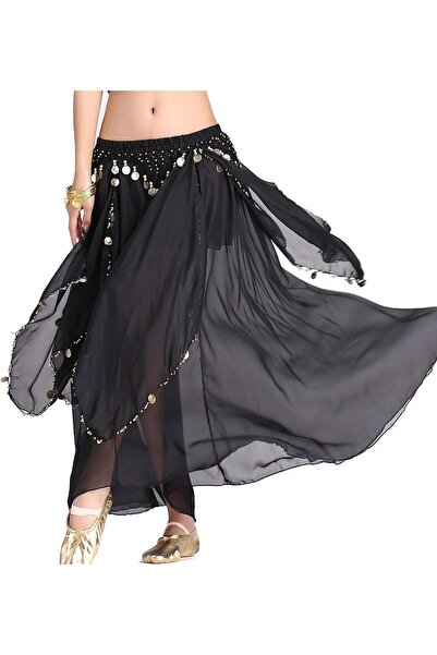 X SPRING Belly Dance Chiffon Skirt, Elegant Elastic Waist Skirt with Jingle C...