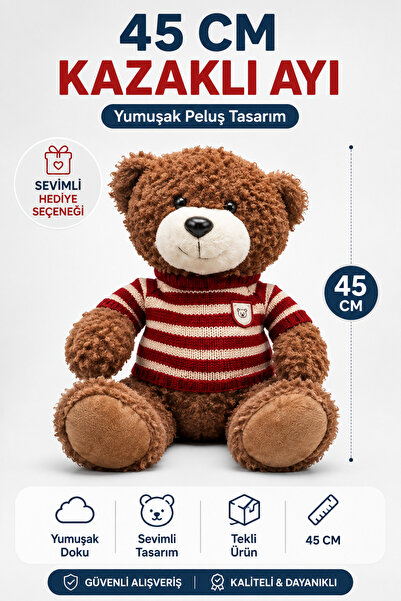 ALL FAST 45 Cm Kazaklı Peluş Ayı Tekli Sevimli Oyuncak Ayıcık Hediyelik Peluş...