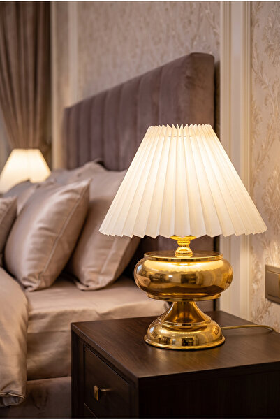 LUMINZO Lonos Modern Kristal Taş Detaylı İşlemeli Dekoratif Abajur Gold