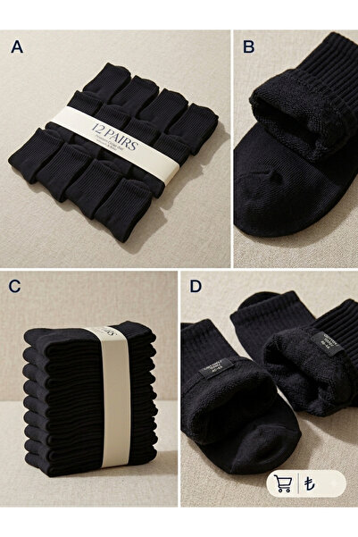 FEDA İSTANBUL 12 Pieces of Black Half College Unisex Socks